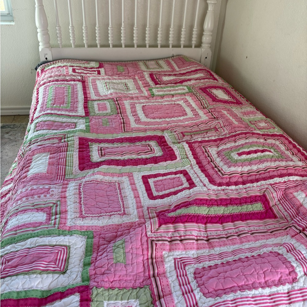 Pottery Barn Kids Pink and Green Twin Bed Quilt